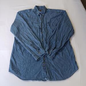 ManeX RN#104032 Men's Blue Cotton Long Sleeve Distressed Shirt Size Medium